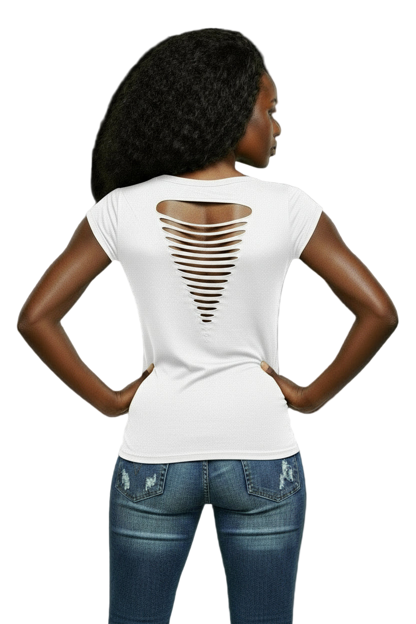 Question the other side. 0.0 - Ladies Back Cut Tee