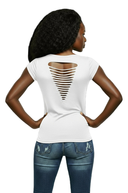 Question the other side. 0.0  - Ladies Back Cut Tee